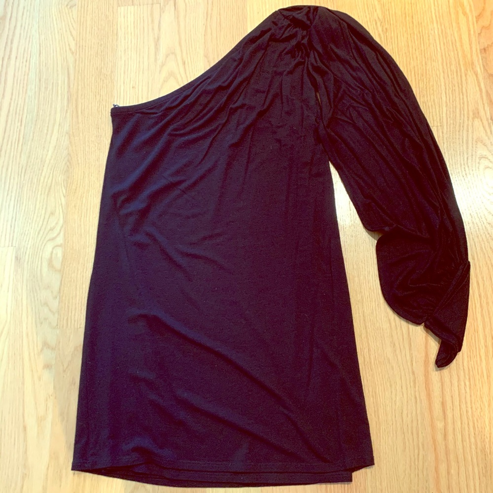 Mason Asymmetrical black mini dress with cuff